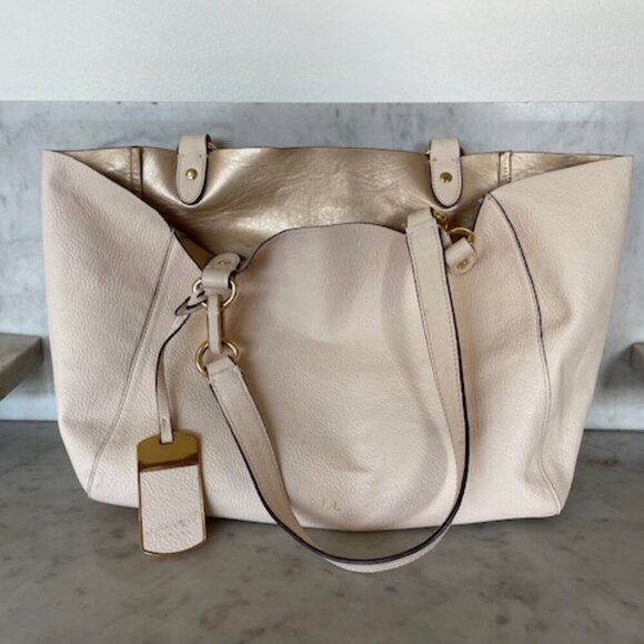 RALPH LAUREN POLO Cream Gold Shoulder Chain Shoulder Bag Tote Purse - Picture 6 of 17